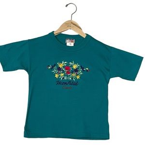 VINTAGE Montreal Canada sz 6X T Shirt Embroidered Front Peacock Green Blue NWT